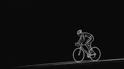 Fototapeta premium A well-lit person rides their bike on a dark street in a monochrome image