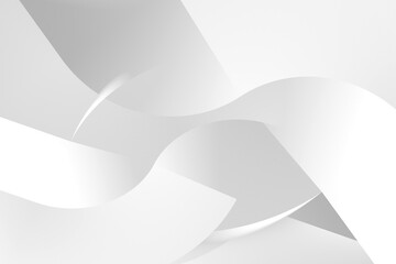 Abstract white background with geometric installation of soft shapes. 3d