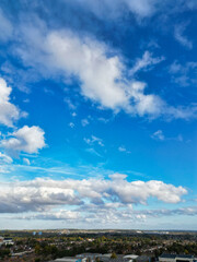 Obraz premium High Angle Footage of North Luton City of England UK. Aerial Footage Was Captured with Drone's Camera on October 17th, 2024 at Just Before Sunset Time.