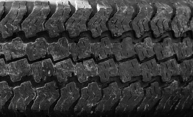 Used car tire protector pattern, close up photo