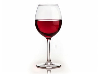 A glass of red wine with reflections on a pristine white background