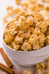 Delicious Cinnamon-Sprinkled Gourmet Popcorn in White Ceramic Bowl