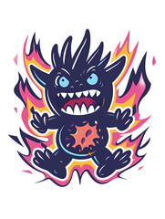 Cartoon Monster Character in Fiery Action