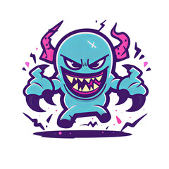 Cartoon Monster with Horns and Sharp Teeth