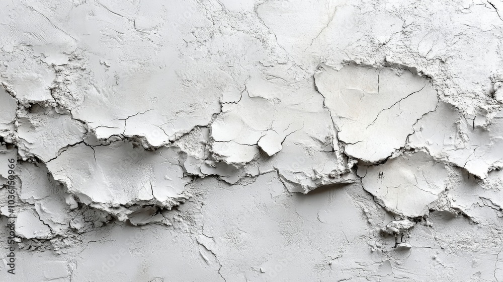 Aufkleber The surface features a cracked plaster wall displaying a distressed texture with varying shades of gray and intricate patterns. The view highlights aging and wear.