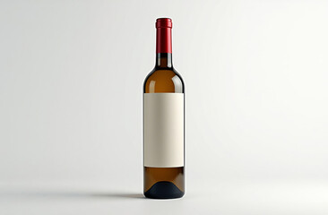 Minimalist white-labeled wine bottle against a plain background, for label design mockups or branding visuals