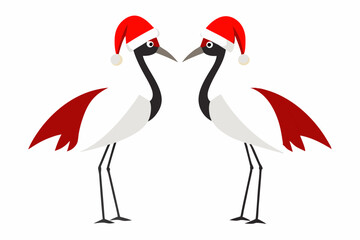 Cranes with Santa Claus hats isolated on white,vector new year elements for christmas design