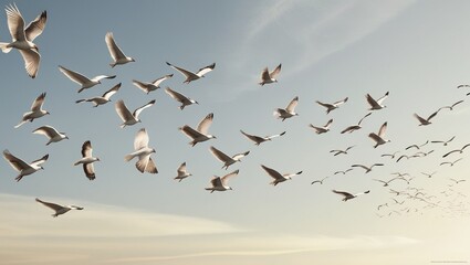 Flock of birds flying isolated