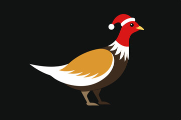 Grouse with Santa Claus hats isolated on black,vector new year elements for christmas design