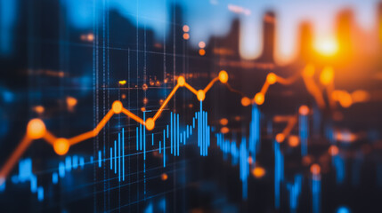 Abstract business smart city and charts and graphs with statistics to innovative analyze business potential and forecast future development of companies growth.