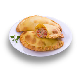 Delicious Baked Empanadas Filled with Savory Ingredients on White Plate