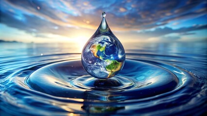 Water drop holding planet earth showing the importance of fresh water on earth