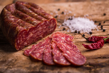 Rustic Salami Slices with Peppercorns and Sea Salt