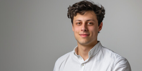 Obraz premium Confident Young Man Smiling in a Bright Studio Setting