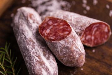 Close-Up of Traditional Dry Cured Salami with Herbs and Spices