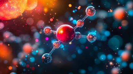 Abstract representation of a molecular structure with vibrant colors and blurred backgrounds.