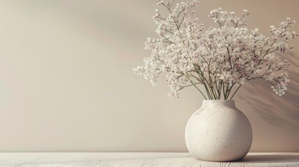3D illustration of a delicate flower vase with pastel blooms, set against a pale background, capturing soft and serene tones