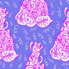 Christmas tree seamless cats pattern for wrapping paper and fabrics and kids