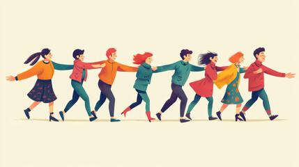 Obraz premium Friends stick together, like a team. It's a classic idea, shown in a fun, old-school style.