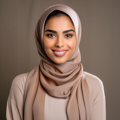 Young Woman in Elegant Taupe Hijab