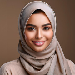 Naklejka premium Young Woman in Elegant Taupe Hijab