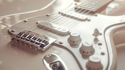 3D illustration of a beautifully detailed guitar, with pastel tones on a light background, capturing an elegant feel for music themes