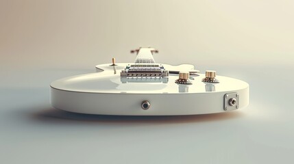 3D illustration of a beautifully detailed guitar, with pastel tones on a light background, capturing an elegant feel for music themes