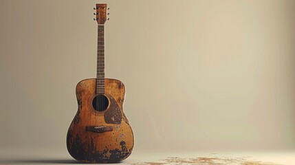 3D illustration of a beautifully detailed guitar, with pastel tones on a light background, capturing an elegant feel for music themes