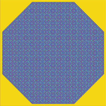 Teselado de Ammann de una regi&oacute;n octagonal.  Con solo dos tipos de azulejos, un cuadrado y un rombo de lados iguales, se recubre el plano de forma aperi&oacute;dica.  El resultado recuerda motivos mos&aacute;rabes