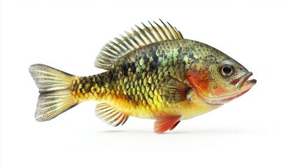 Fototapeta premium lifelike depiction showcases a Bluegill Lepomis macrochirus featuring vibrant colors and intricate fin details. Its form highlights the beauty of aquatic life.