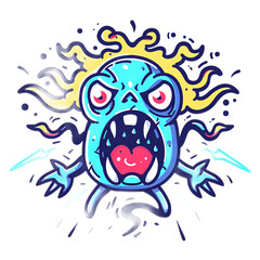 Angry Cartoon Monster with Spiky Hair and Expression