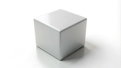 White cube is casting a reflection on a white background