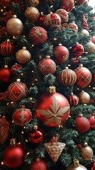 Obraz premium Silver Christmas Ornament Gleaming on a Beautifully Decorated Holiday Tree Picture