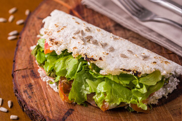 Delicious Tapioca Sandwich With Fresh Lettuce and Sunflower Seeds