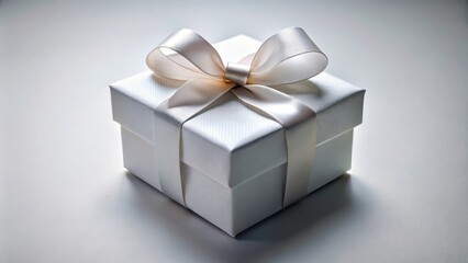 Silver gift box with a bow is casting a shadow on a silver background