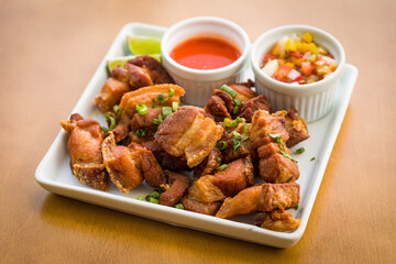 Delicious Crispy Pork Bites With Two Flavorful Dipping Sauces