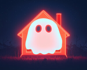 Haunting glow a ghostly presence illuminates the night in a vibrant neon house