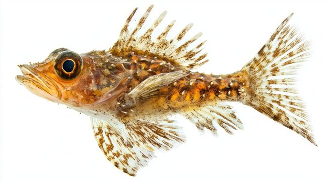 Sculpin belonging to the Cottidae family is presented isolated on a white background highlighting its distinctive physical traits and marine adaptations.