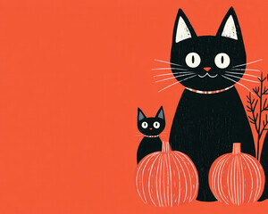 Fototapeta premium Whimsical black cats with pumpkins a playful autumn scene perfect for halloween decor and seasonal art