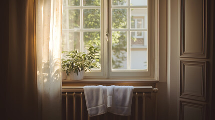 Cozy Radiator with Towel in Sunlight
