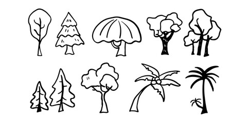 Tree Set Illustration | Minimalist Doodle Vector for Nature and Landscape Designs