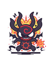 Cartoon Demon Character with Fiery Background
