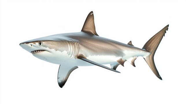 mackerel shark Lamna nasus is shown in isolation highlighting its streamlined body and sharp features. This representation emphasizes its beauty and power as a predator.