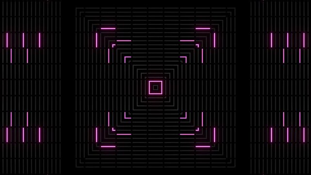 Abstract symmetrical composition, 3d elements light up like bulbs with multicolor neon light. Looped bg for show or events, exhibitions, festivals or concerts, music videos, DJ or VJ for night clubs.