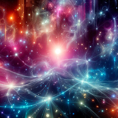 Obraz premium Abstract multicolor background. Connected dots. Space, mysticism, mandala, neural network.