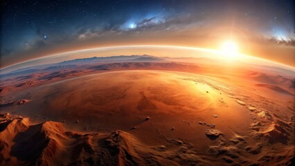 Red planet with a curved horizon showing the curvature of the planet