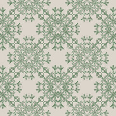 Fototapeta premium Beautiful Christmas seamless vector snowflake texture on beige background. Monochrome seasonal pattern for wrapping paper, greeting cards, invitations, gift boxes and web background.
