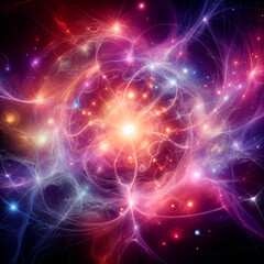 Obraz premium Abstract multicolor background. Connected dots. Space, mysticism, mandala, neural network.