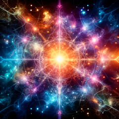 Fototapeta premium Abstract multicolor background. Connected dots. Space, mysticism, mandala, neural network.