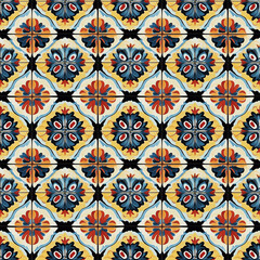 Intricate Vintage Floral Tile Pattern with Symmetrical Design in Warm Tones seamless pattern